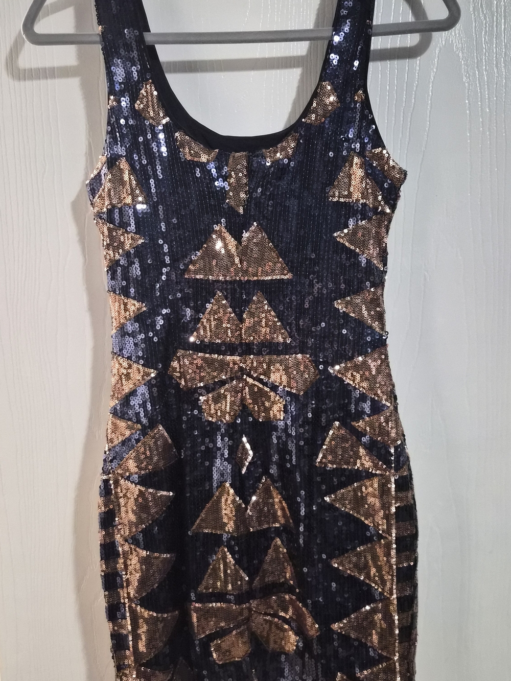 Sequin Geometric Sheath Dress - Navy & Gold, Charlotte Rousse